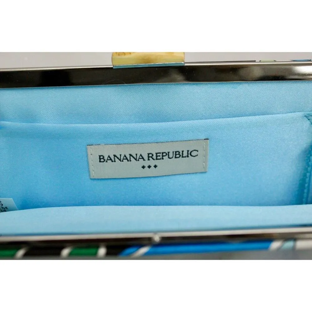 BANANA REPUBLIC Blue Green Mod Paisley Floral SATIN CLUTCH EVENING BAG PURSE - Image 4