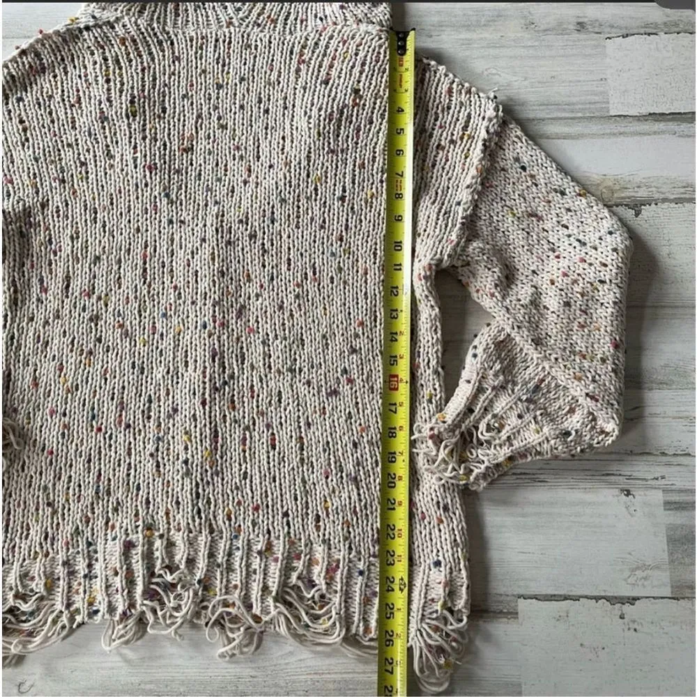 POL speckles oversized distressed knit vneck hoodie cream, loose sleeves, 100% p - Image 11