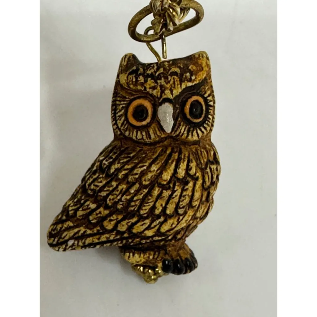 VTG Owl Pendant Necklace Gold Tone Rope Chain 13" Retro Jewelry Accessories - Image 3