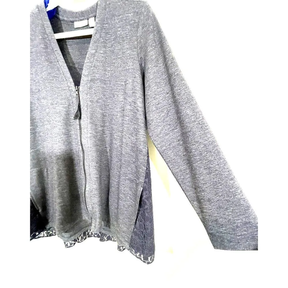 LOGO Lounge by Lori Goldstein Zip Front Cardigan Lace Back Blackberry Medium - Image 5