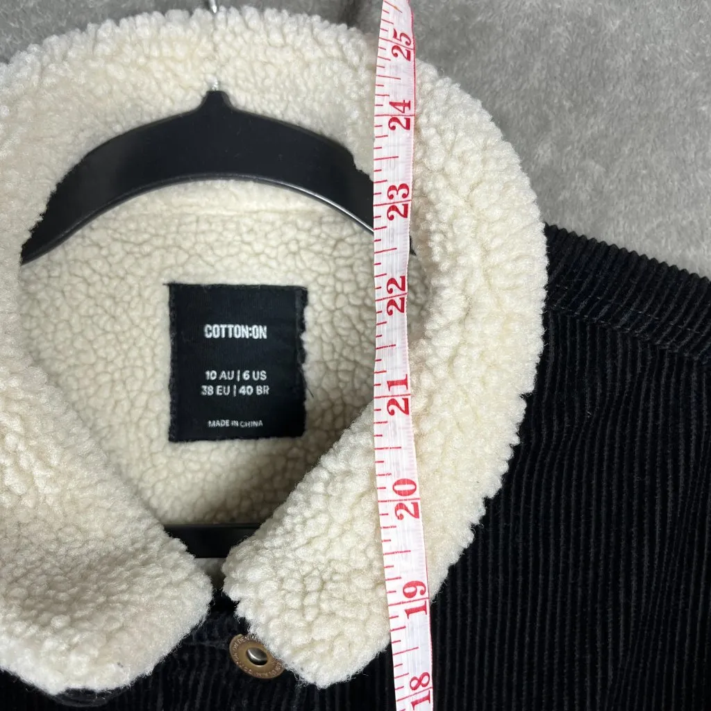 Cotton On Sherpa Lined Corduroy Jacket Size 6 Black Button Front Outerwear - Image 6