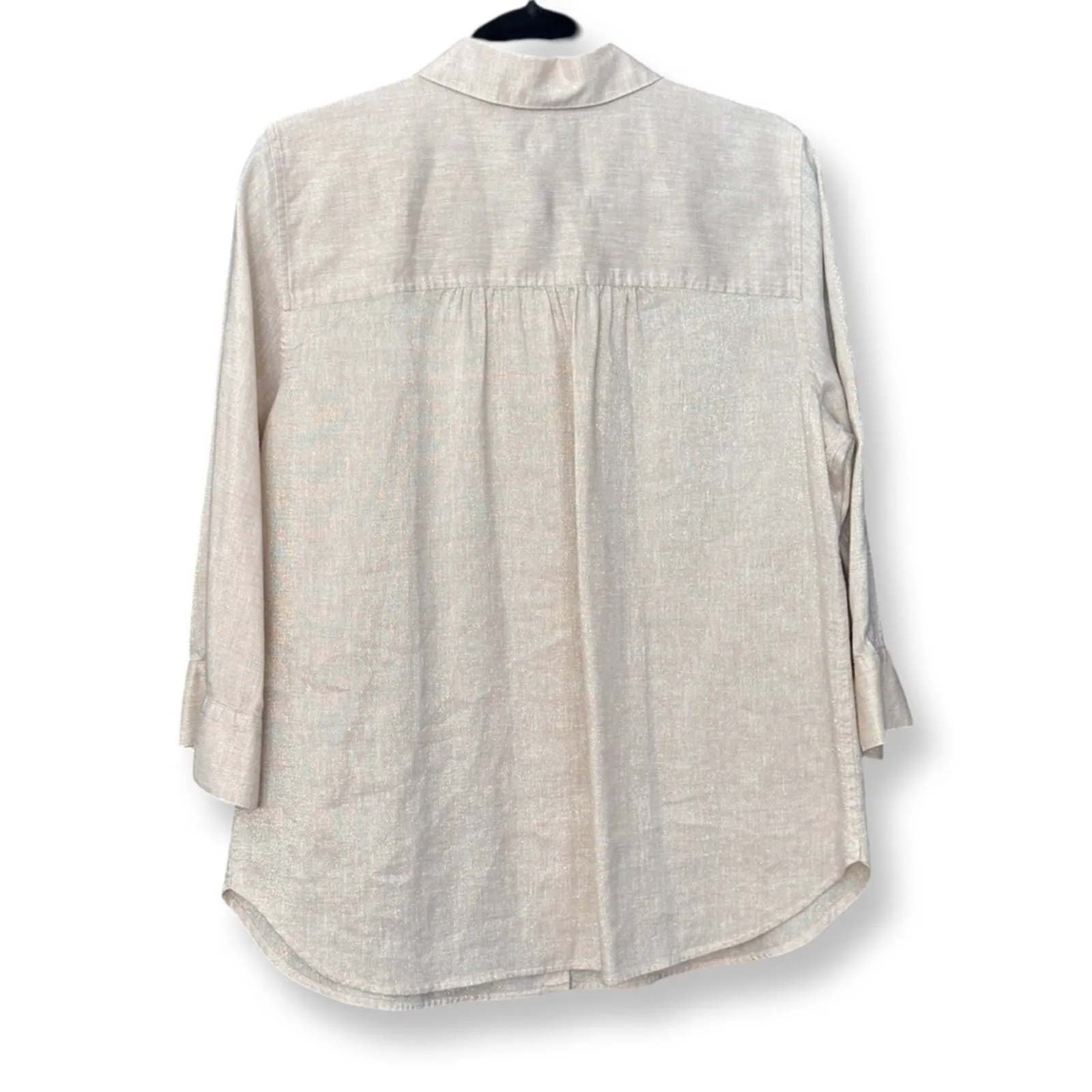 Chico’s Gold Thread Linen Button Down Blouse - Image 2