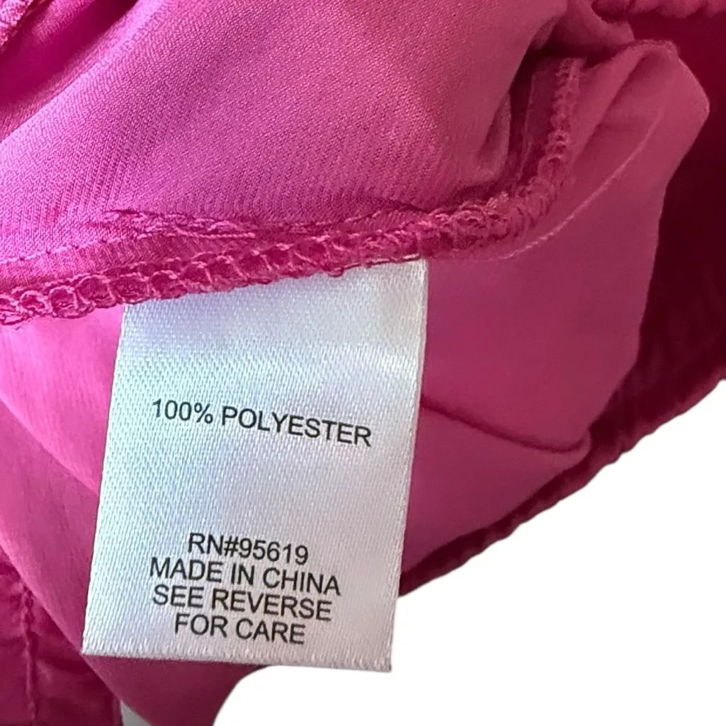 Single Thread Pink Silky Satin Lightweight Drawstring Wide Leg Flowy Casual Pant Size M - Image 5