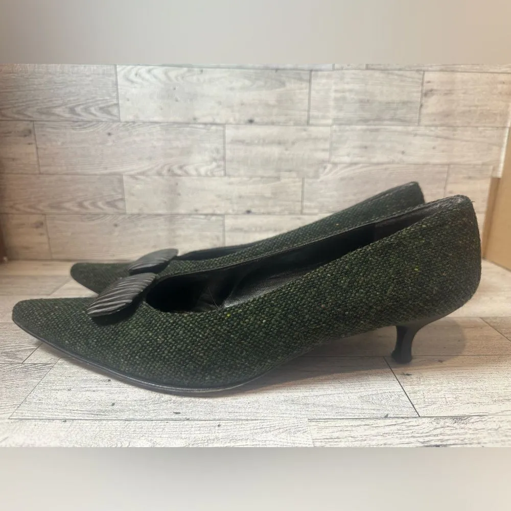 Stuart Weitzman  Green tweed kitten heels size 8.5‎ - Image 2