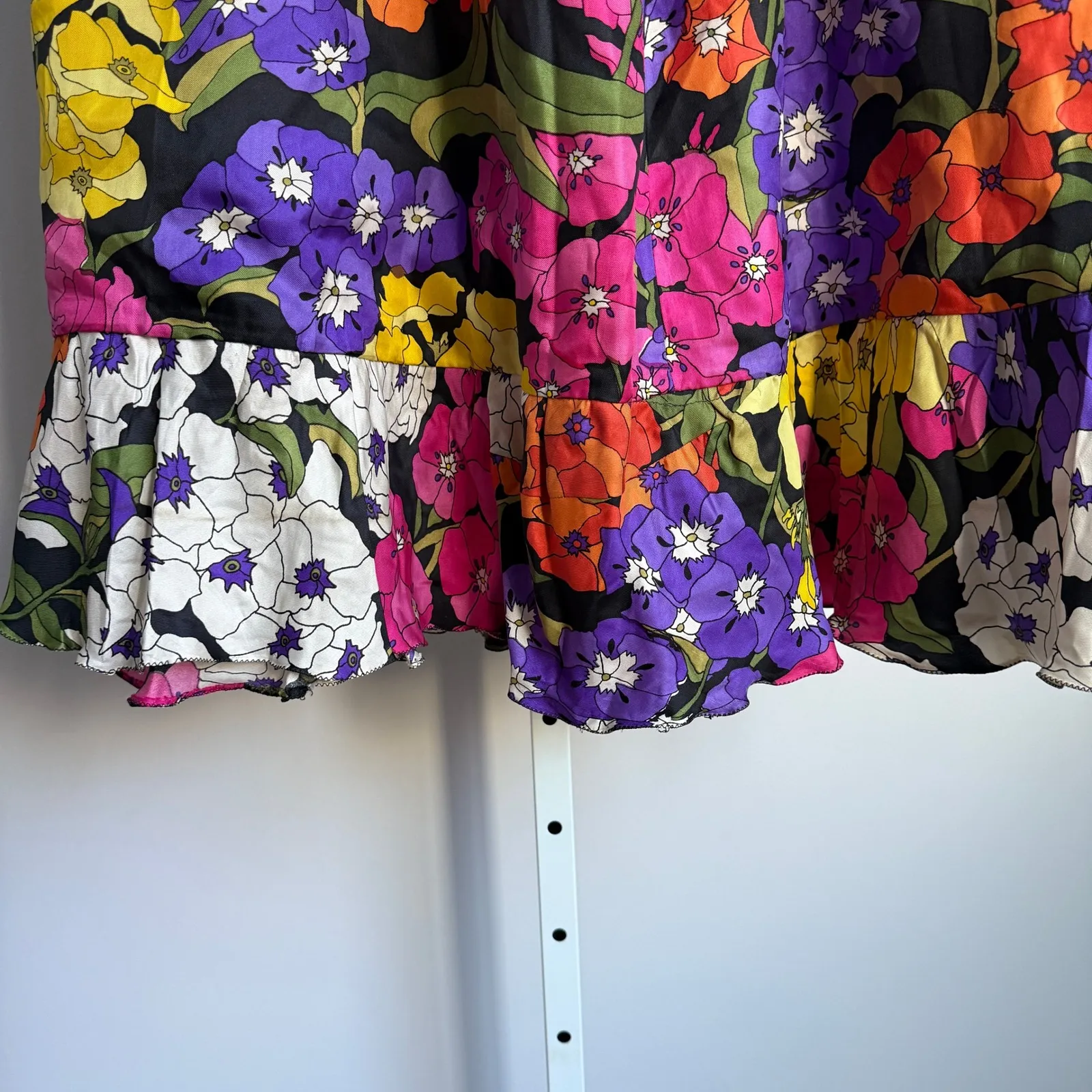 Handmade Floral Print Skirt Colorful Ruffle Midi Elastic Waist Summercore sz 18‎ - Image 3