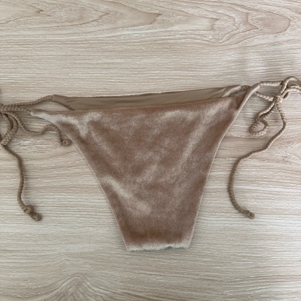 Frankies Bikinis Medium Suki Crushed Velvet Set Tan Beige Swim Minimal Cheeky - Image 6