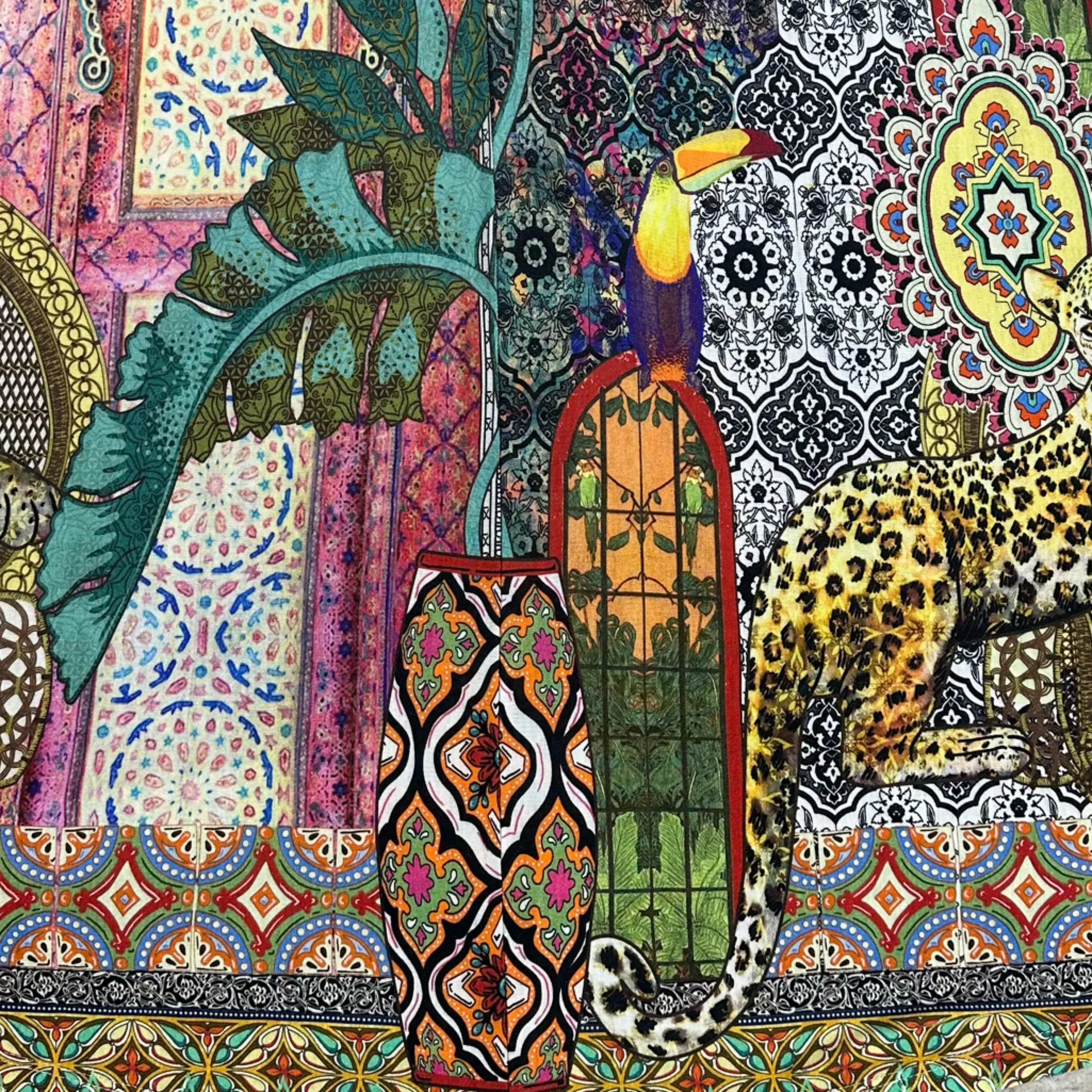 Farm Rio Tropical Floral Tiger Toucan Stained Glass Gayatri Maxi Dress Medium - Image 12