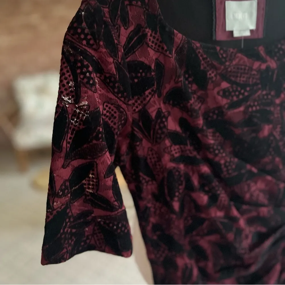 NWT Maeve Anthropologie Elorn Dress Ruched Lace Burgundy Black 2 Cocktail Party - Image 5