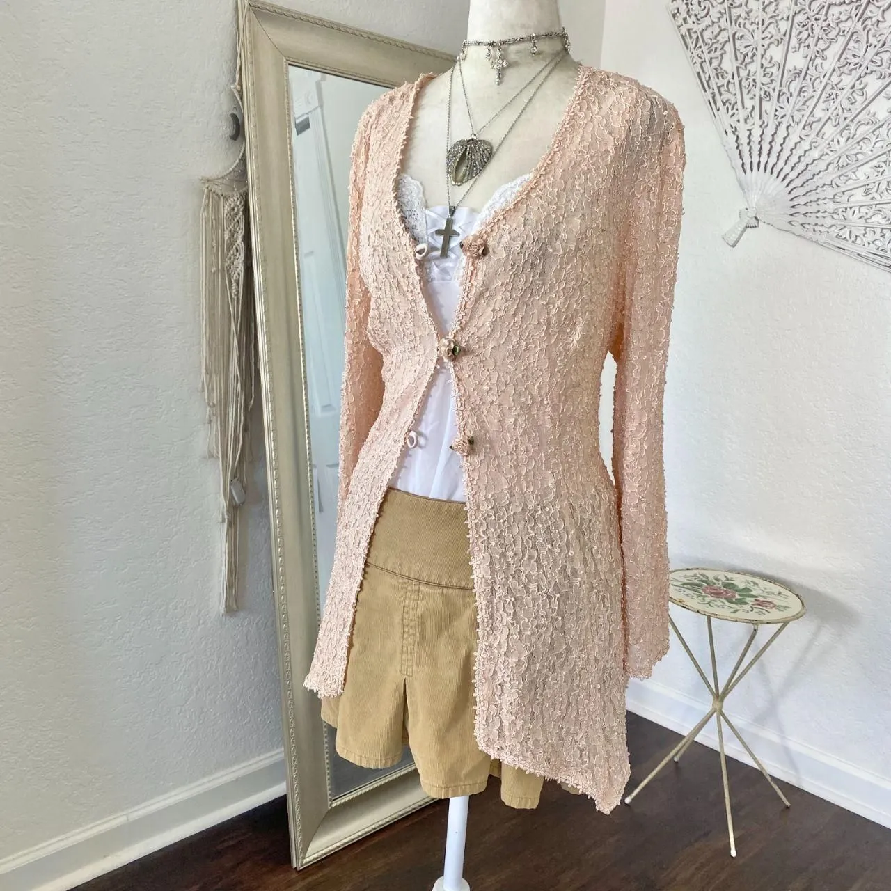 Blush Pink Vintage Fairy Coquette Whimsical Lace Rosebud Cardigan Plus 22 2XL Size undefined - Image 3