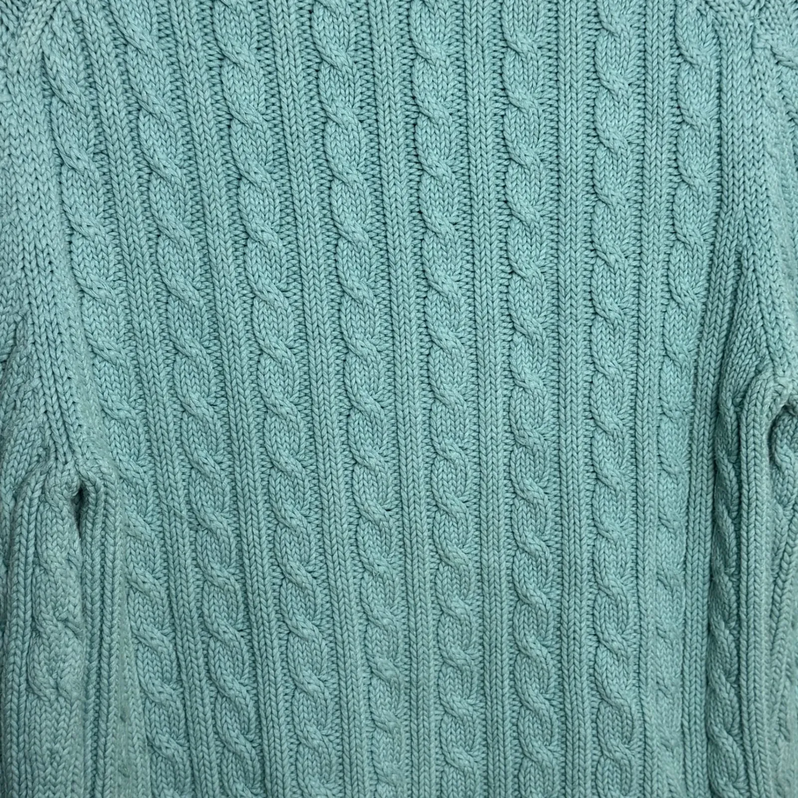 ANN TAYLOR Teal Aqua Blue Cable Knit Turtleneck Sweater Medium Chunky - Image 4