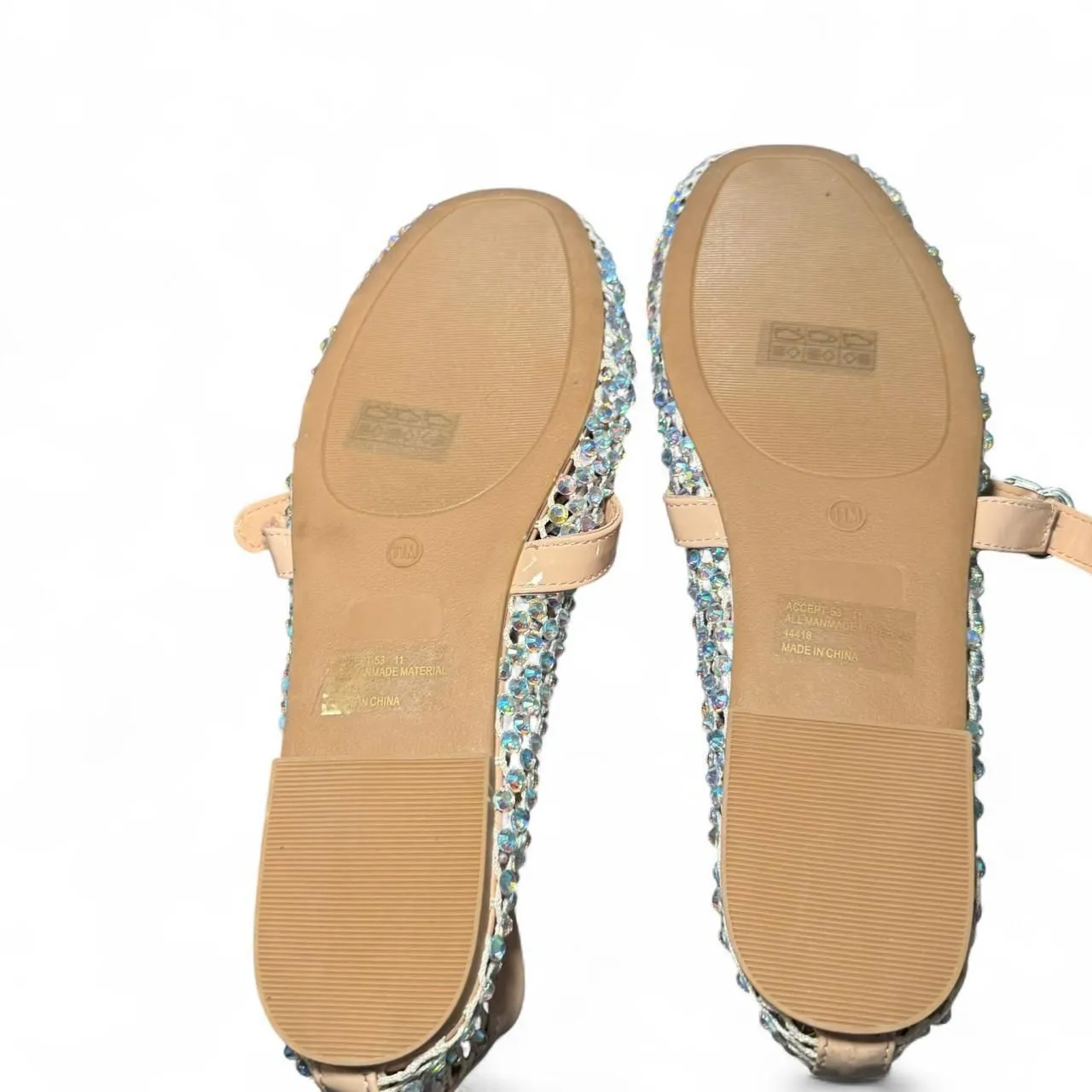 Bamboo Sparkly Mesh Mary Jane Flats Women’s Size 11M Nude Beige Rhinestone Balle - Image 5