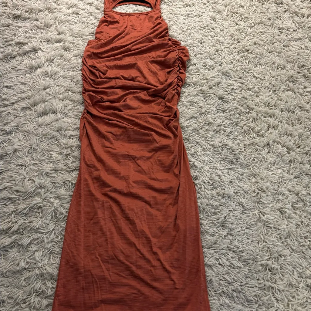 Windsor Terracotta Rushed Backless Maxi Knit Dress - Image 3