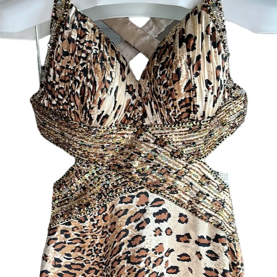 Entice Evening satin prom gown with train Brown Size 4 - Image 8