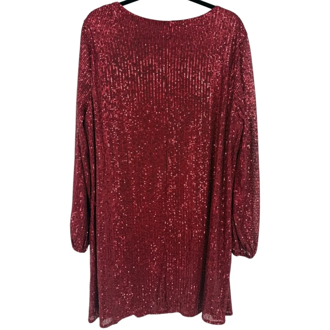 Chic Soul Red Sequin Long Sleeve Party Cocktail Shift Dress Plus Size 1X Holiday - Image 4