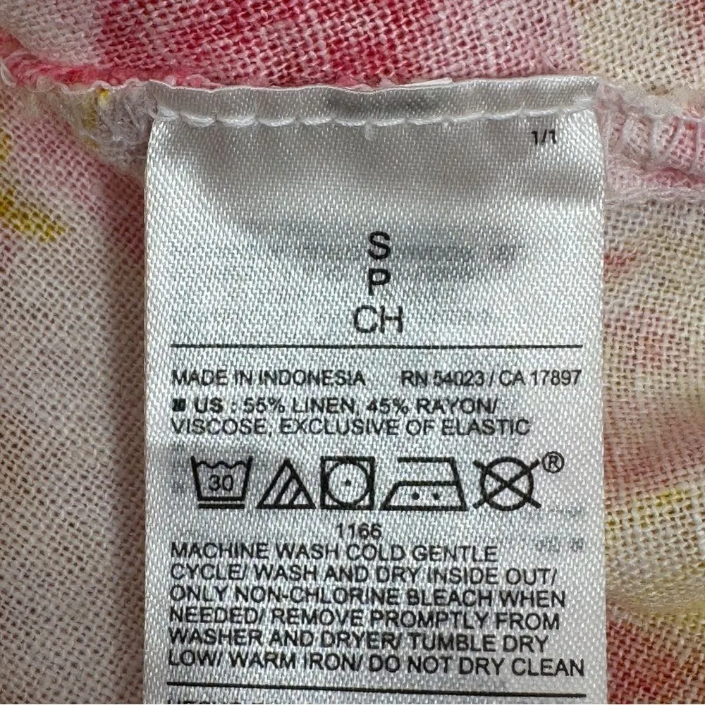 Old‎ Navy Floral Linen Tie Shoulder Cami Mini Dress Sundress Pink Yellow Small - Image 11