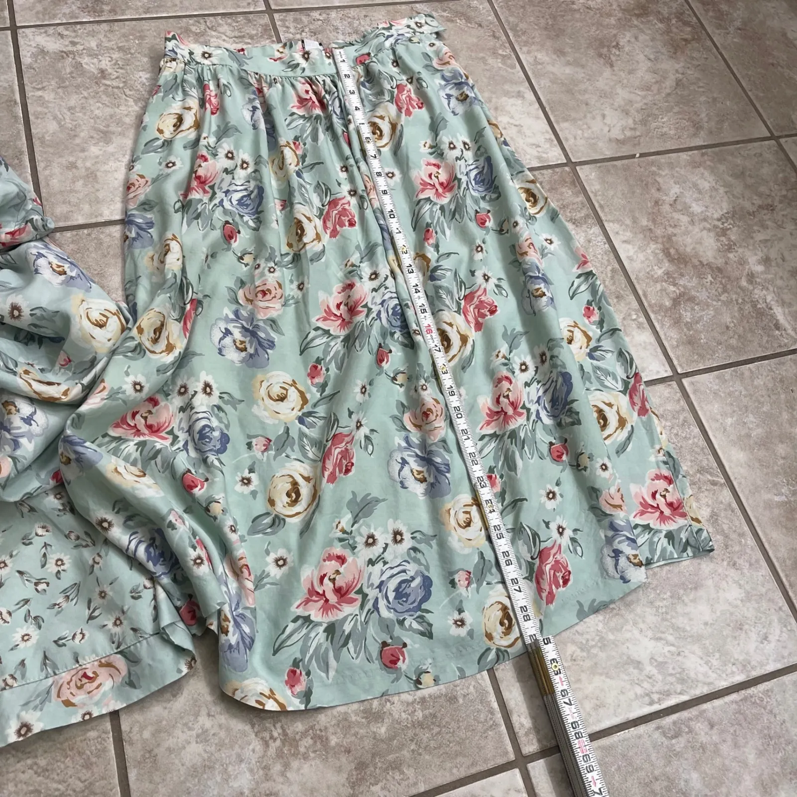 Ali Miles Petites Floral Print Two Piece Outfit Top Skirt Size 14 vintage USA Green - Image 10