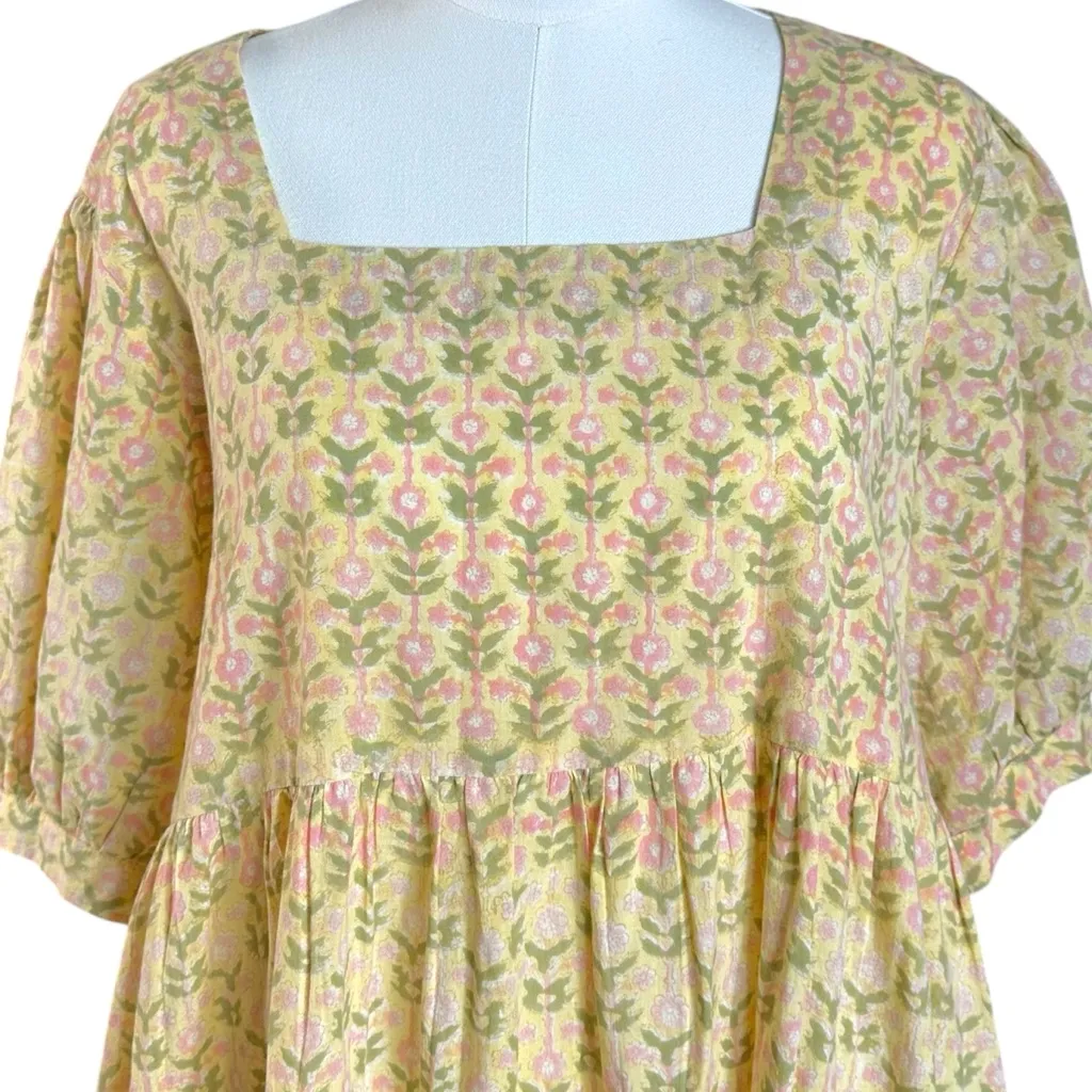 Sohana Dainty Ethereal Indian Cotton Block Print Maxi Dress Yellow Floral XL - Image 6