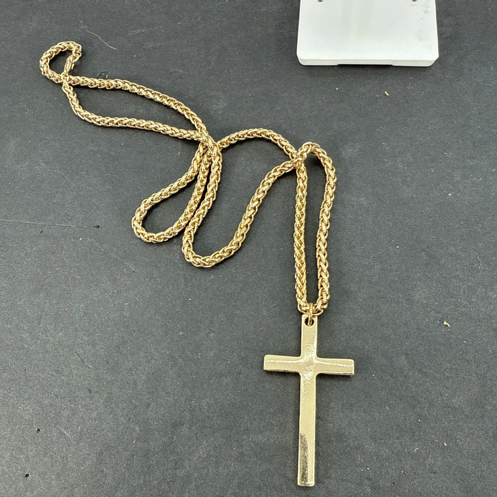 Gold Tone Cross Necklace 15" Front Clip Chain Chunky Link Christian - Image 9