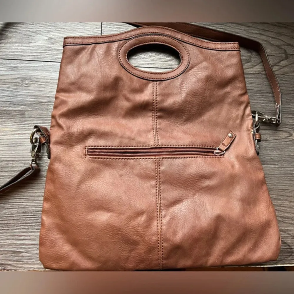 ‎Nicole Miller Foldover Crossbody Bag Cognac Brown Brown - Image 8