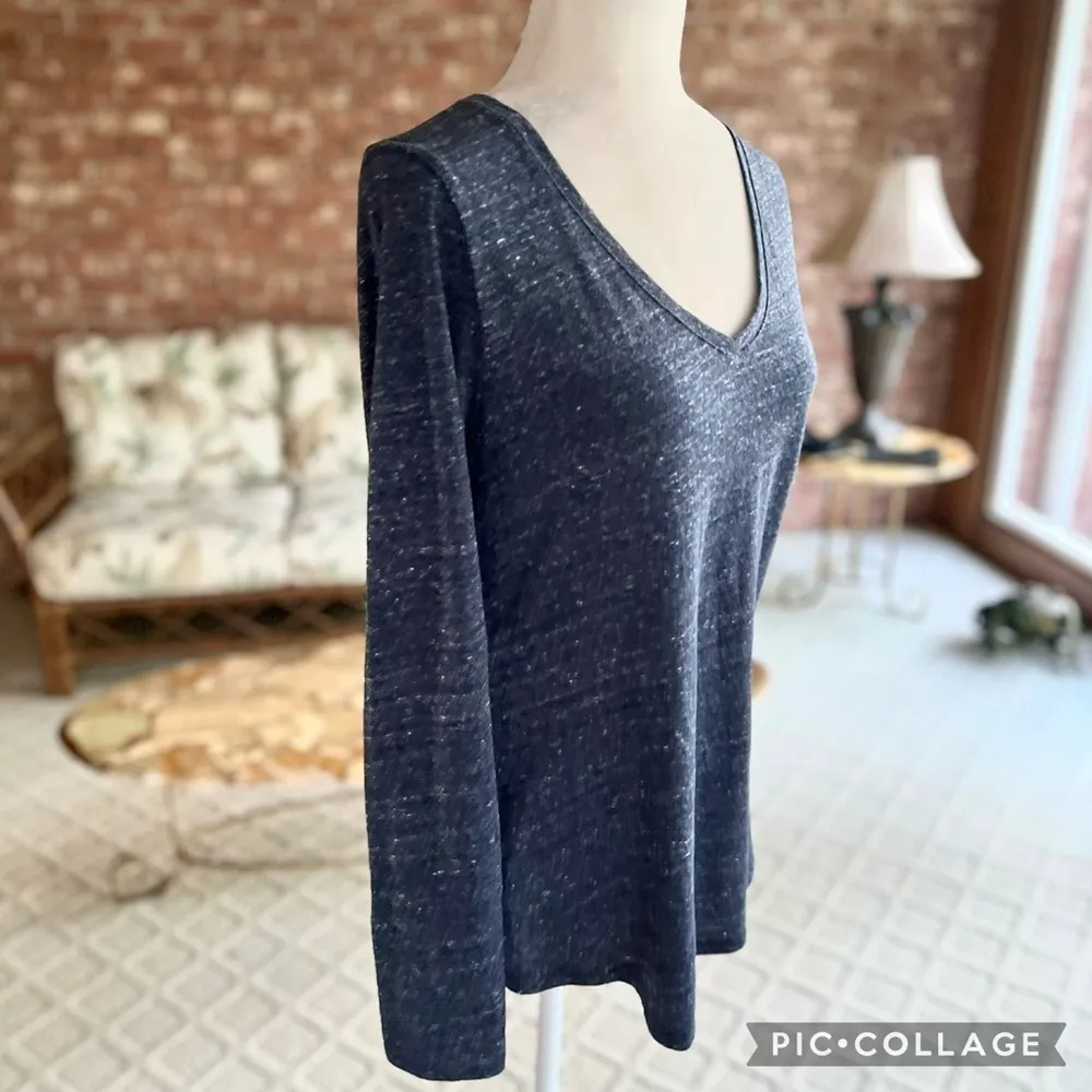 Sonoma Everyday Top Blue Heathered Tee Shirt S Casual Work Long Sleeve V-Neck - Image 9