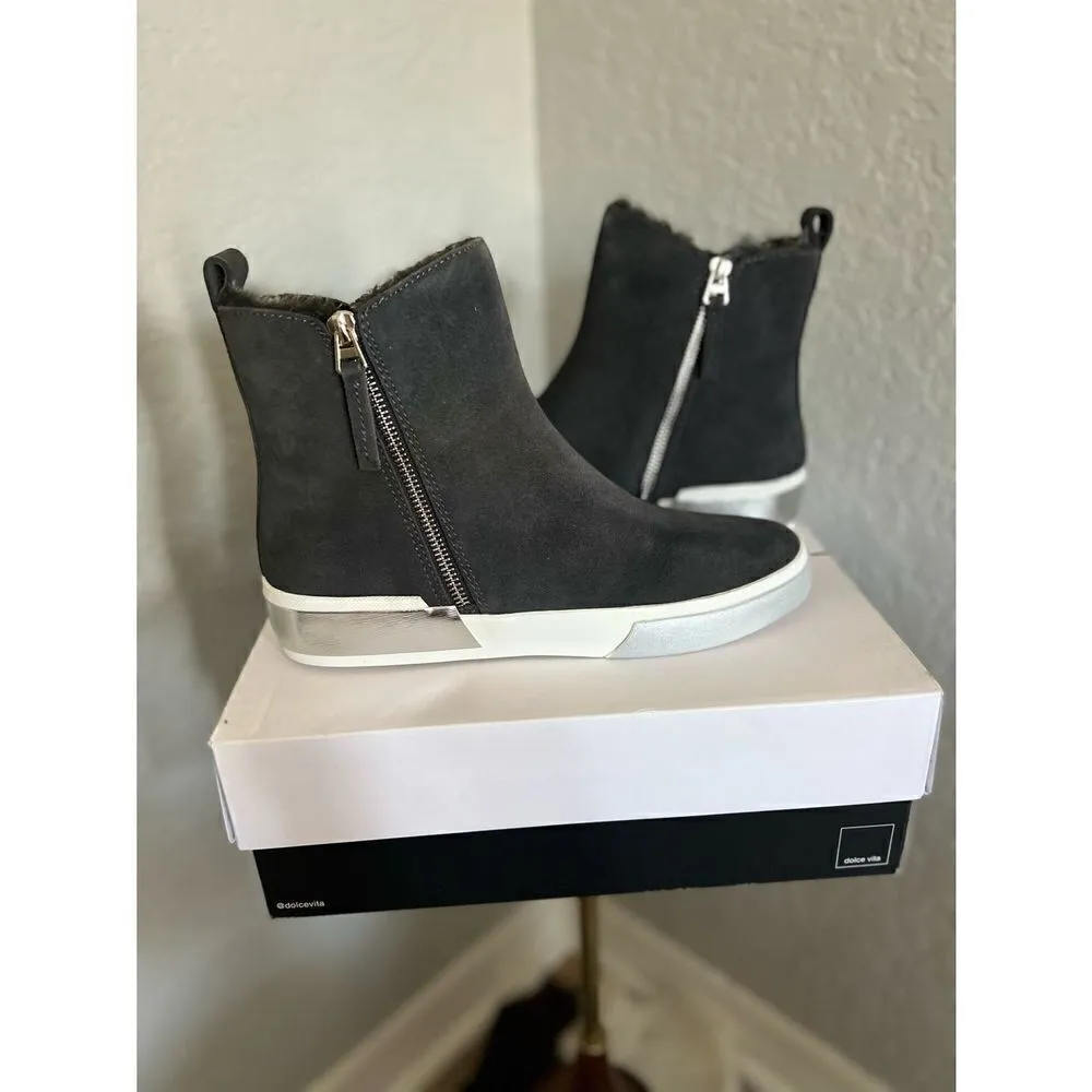 DOLCE VITA‎ Faux Shearling Sneaker Wedge Bootie, Black Leather, Size 8 1/2, NWT - Image 15