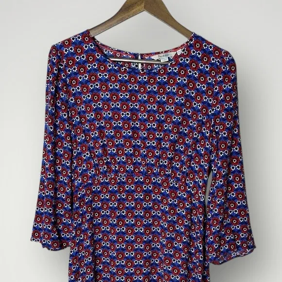 Boden Red‎ Blue Floral Mini Dress 3/4 Sleeve Crew Neck Women’s 8P Red - Image 3