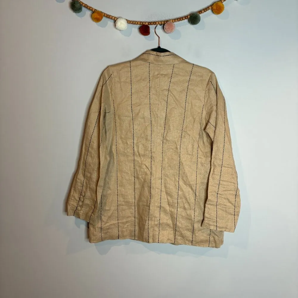 Junior Costa tan linen striped blazer jacket - Image 6