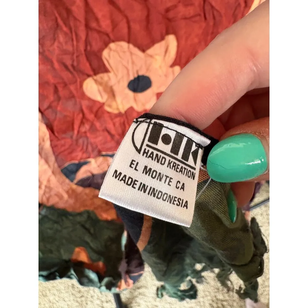 Y2K Bohemian Lagenlook Abstract Dyed Floral Beachy Lightweight Scarf Fringe - Image 9