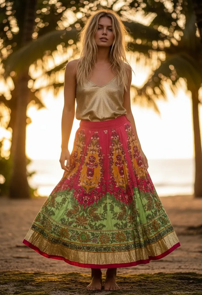 Soft Surroundings Bohemian Exotic Alfonso Del Mar Long Maxi Skirt Size Large - Image 1