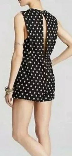 Free People Romper Ashley Black White Diamond Boxy Linen Blend XS - Image 2
