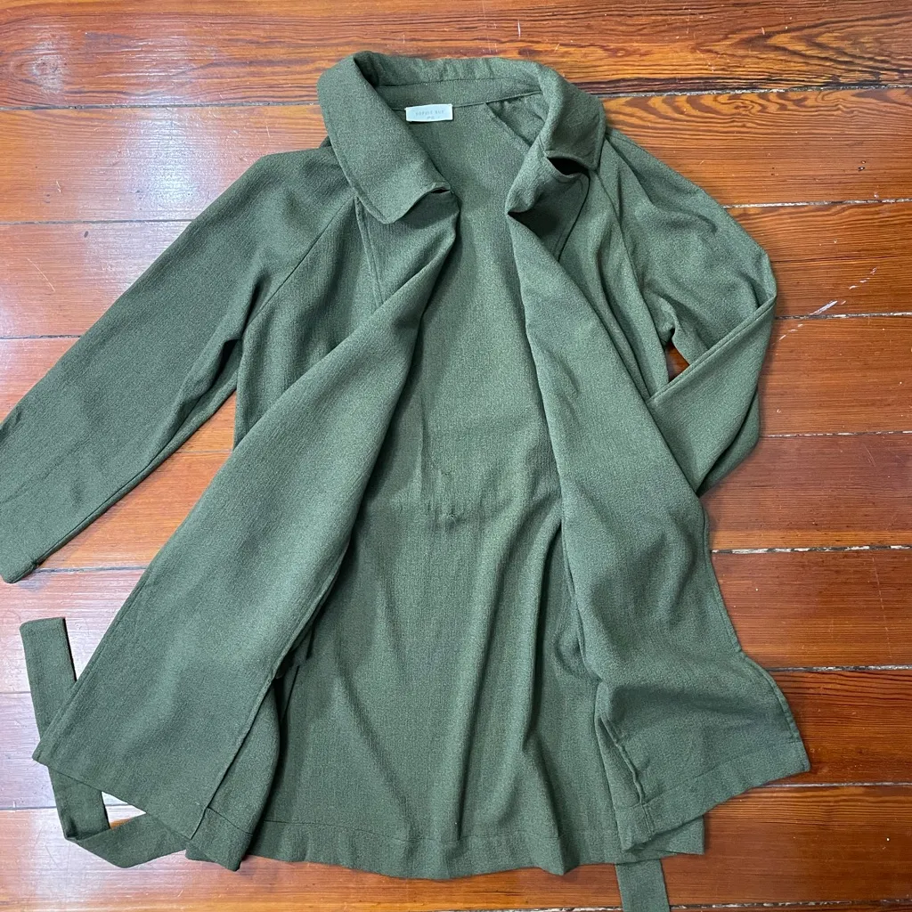 SOPHIE RUE Classic Lightweight Belted Lightweight Olive Green Trench Coat~XL - Image 10