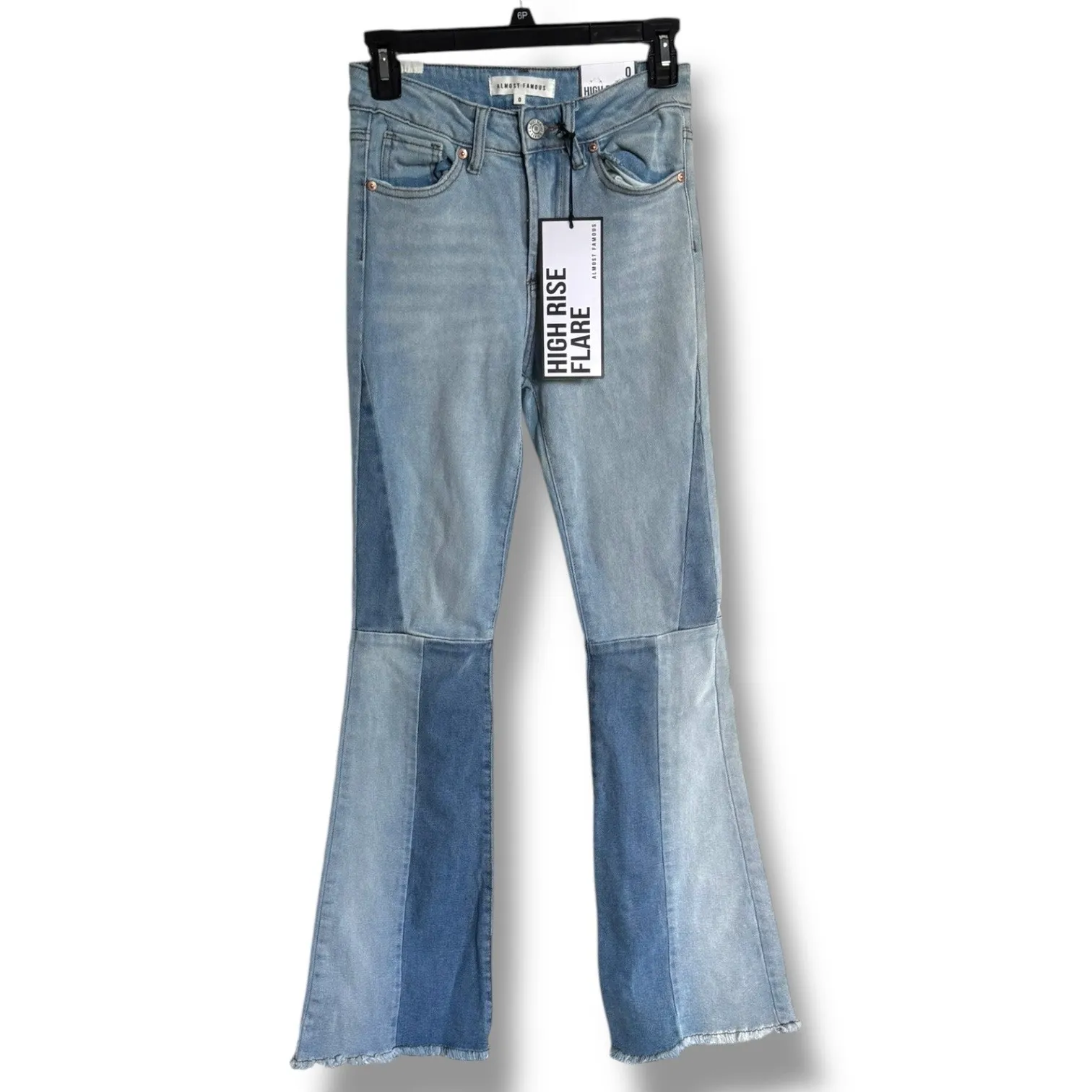 Almost Famous Womens Jeans Size 0 High Rise Flare‎ Colorblock Raw Hem Patchwork - Image 3