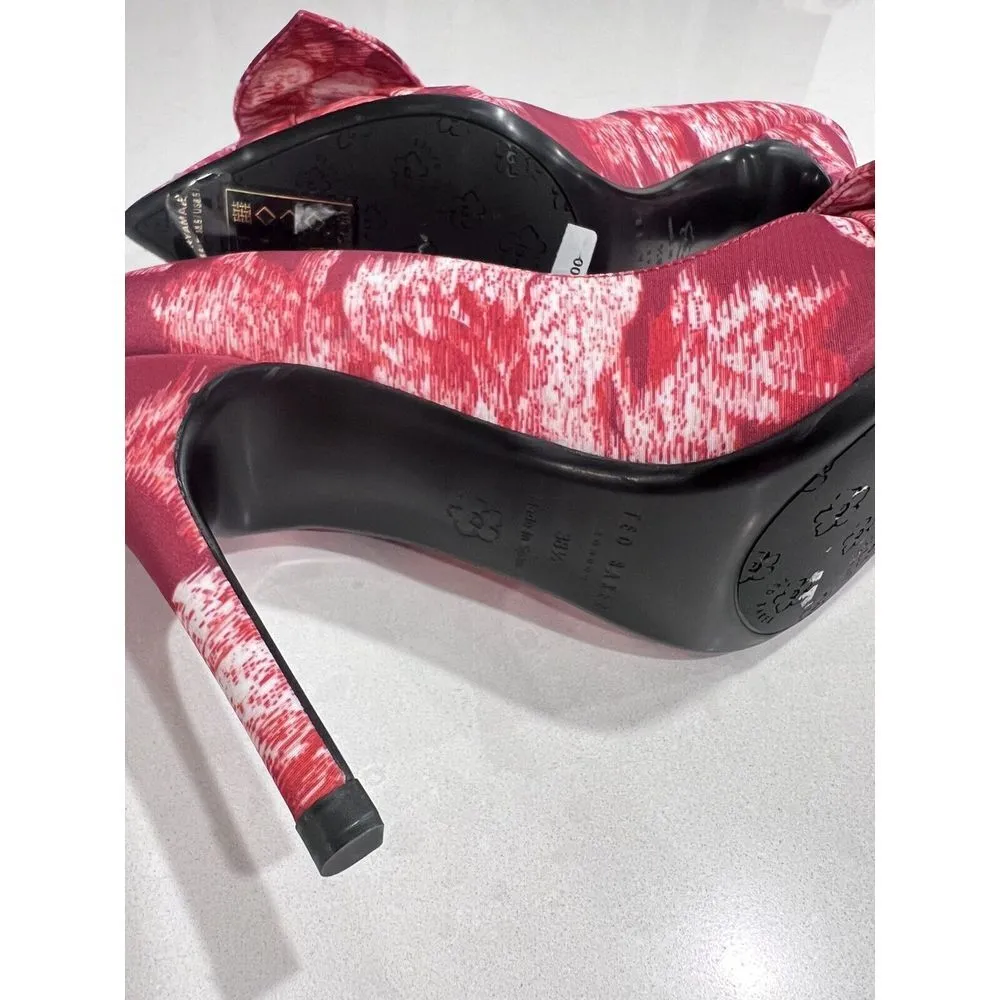TED BAKER LONDON Ryama Heels Red Tapestry‎ Glitch Bow Court Pointed Size 38.5 8 - Image 8