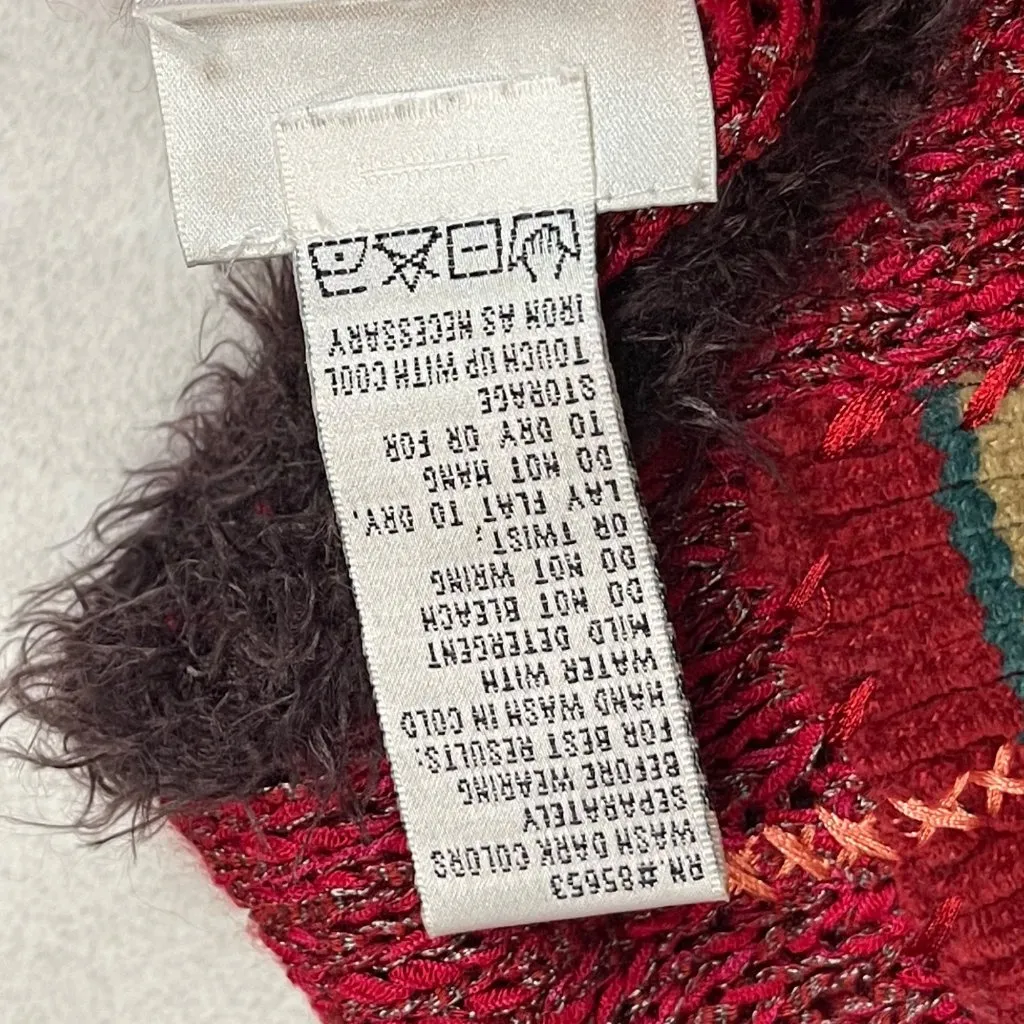 Vintage Napa Valley Petites Cardigan Sweater Women's Medium Faux Fur Patchwork Red Size undefined - Image 8