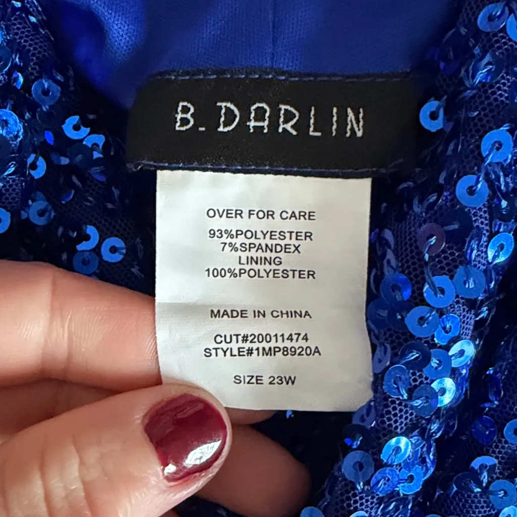 B Darlin Royal Blue Sequin Dress Size 23W - Image 2