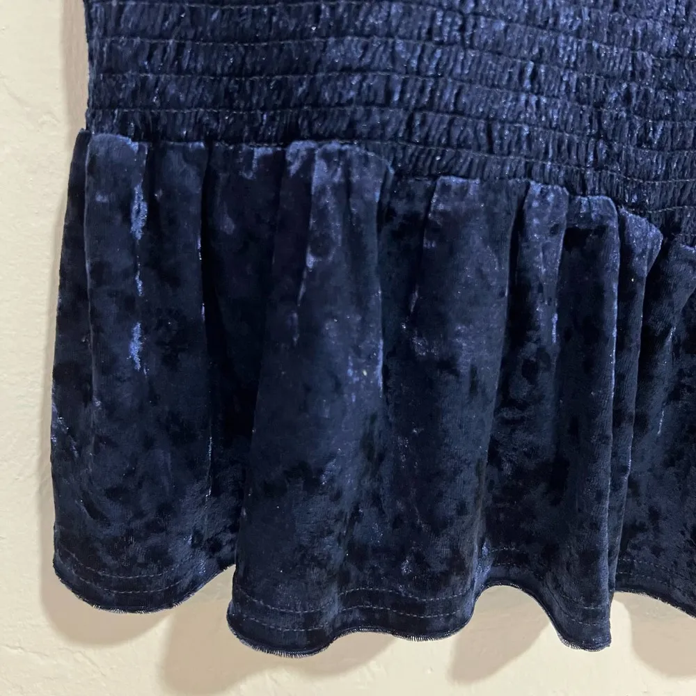 Aqua Navy Blue Crushed Velvet Smocked Flounce Mini Skirt Size Large New - Image 8