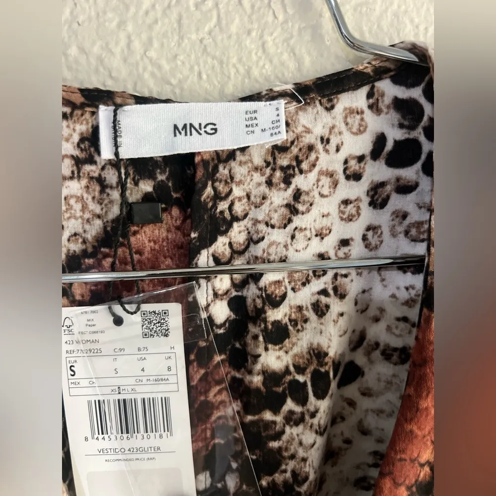 Mango Snake Print Long Sleeve V Neck Button Front Maxi Dress 4 size Small - Image 11