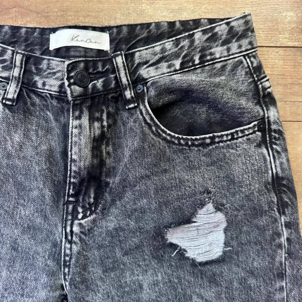 KanCan Rita High Rise Slim Straight Fit Leg Black Acid Wash Distressed Jeans Size 25 - Image 6