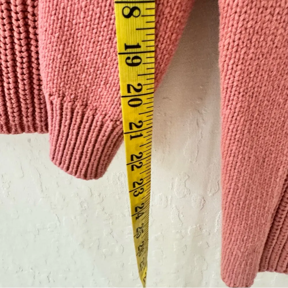 Tommy Bahama Vintage  Pink Chunky Knit Zip Up Collar Sweater 100% Cotton M - Image 7