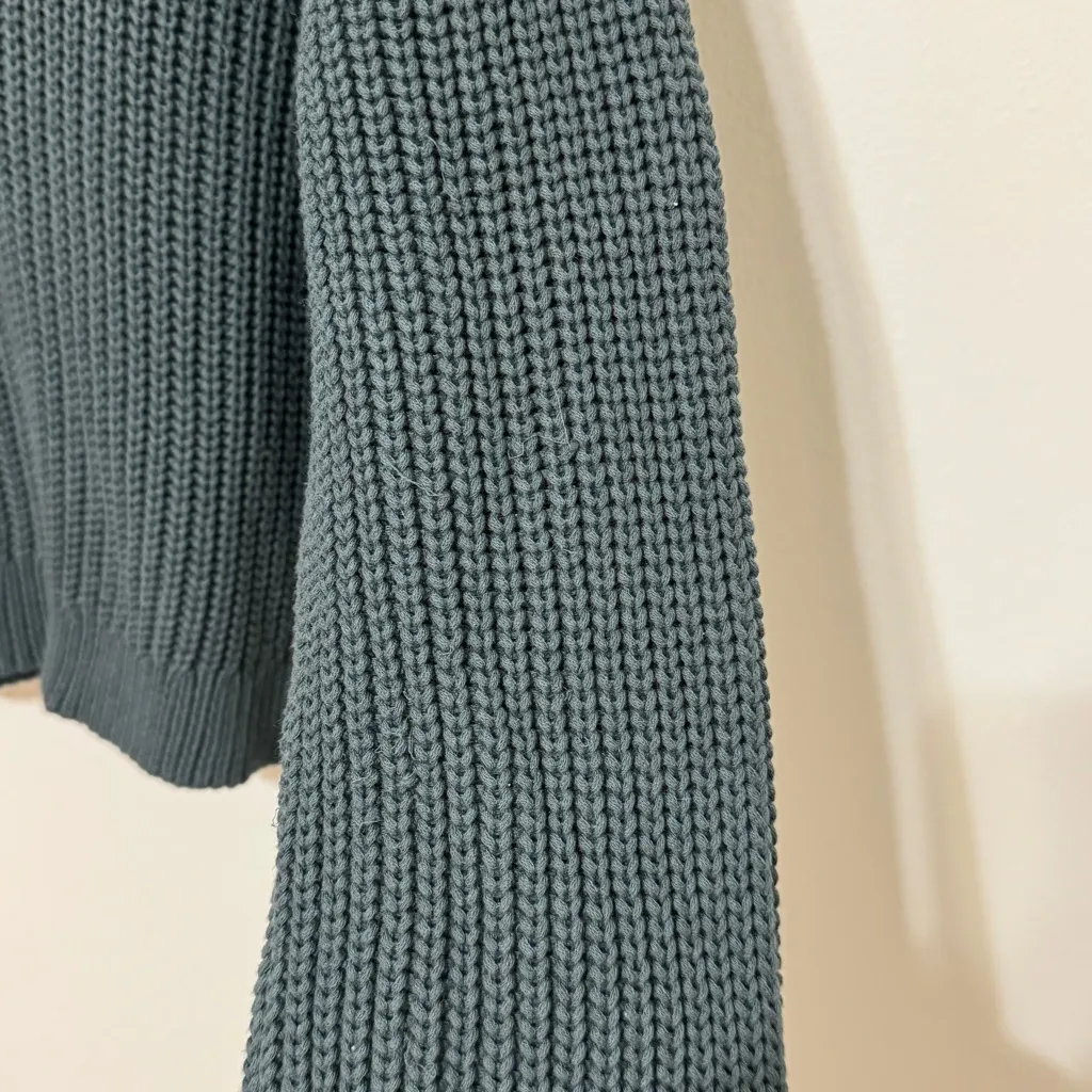 JENNI KAYNE Cropped Cotton Cabin Sweater Size XS Oversized Green Knit - Image 5