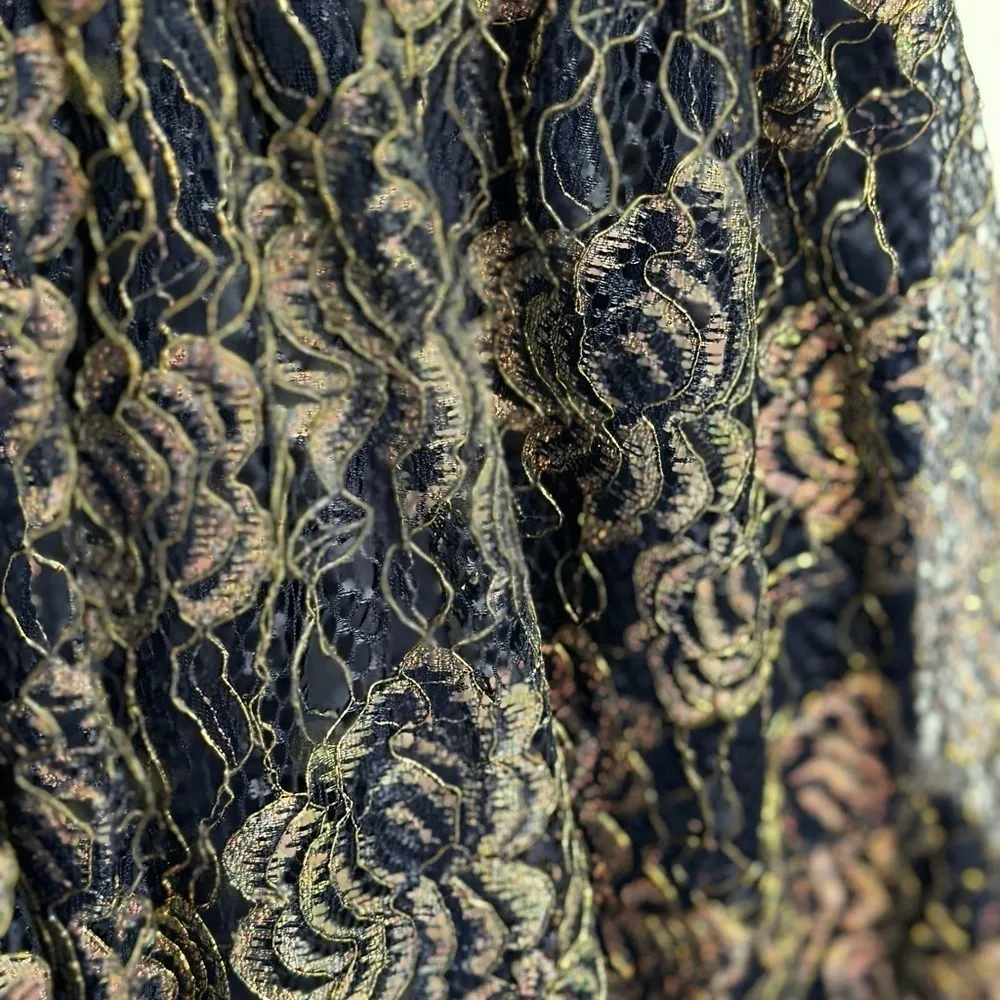 Lulus Tawny Navy Blue and Gold Metallic Lace Skater Dress Sz S - Image 11