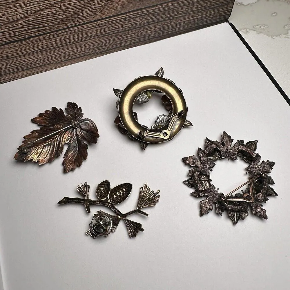 Rustic Metal Autumn Fall Leaf Brooch Pin Lot Of 4 Leaves Great For Thanksgiving - Image 12