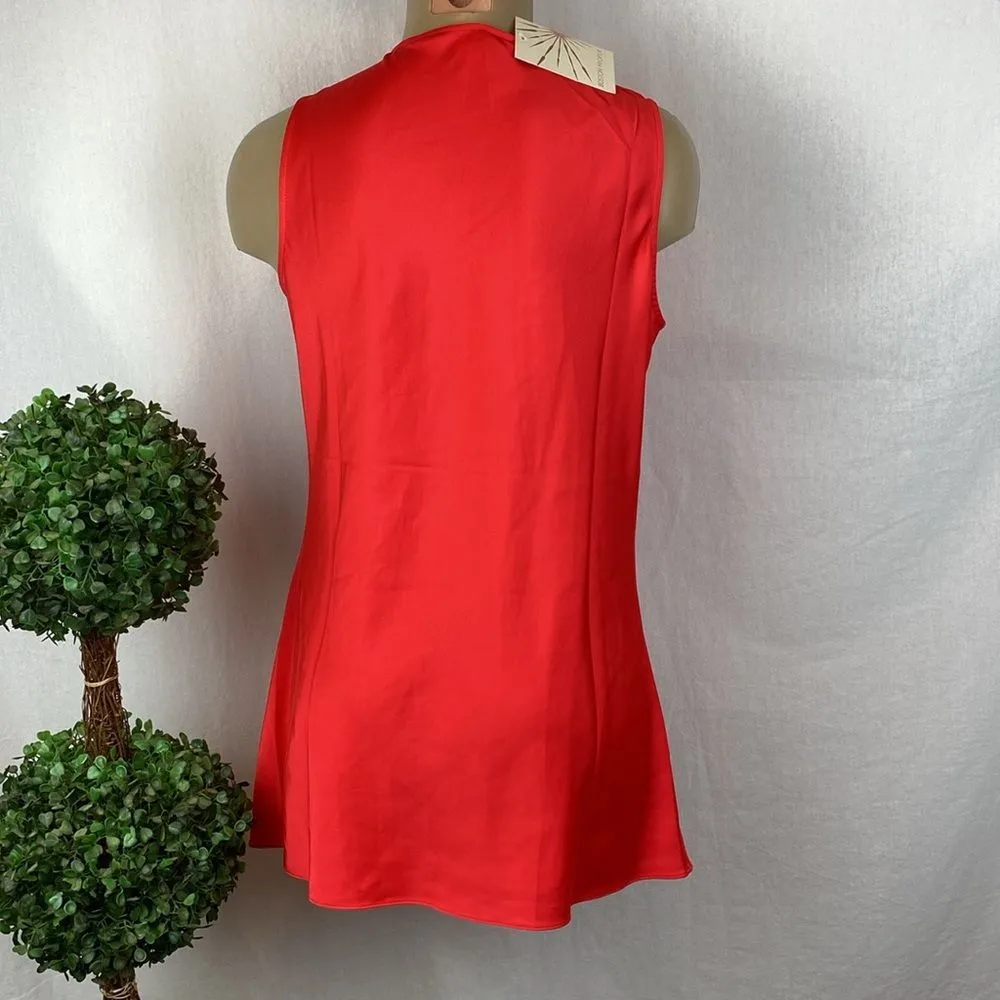 Boston Proper Valentine Red Marilyn Drape Cowl Neck Fringe Trim Top Blouse NEW 8 - Image 2