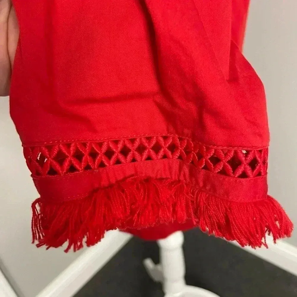 Brooks Brothers Top Blouse Tunic Womens Red Frayed Crochet Size Medium Cotton - Image 3