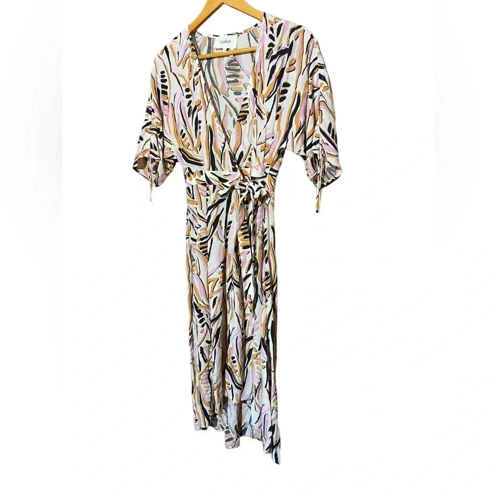 NWT BA&SH Tabb printed Crepe‎ Midi Wrap Robe Tabby Dress Size XS - Image 5