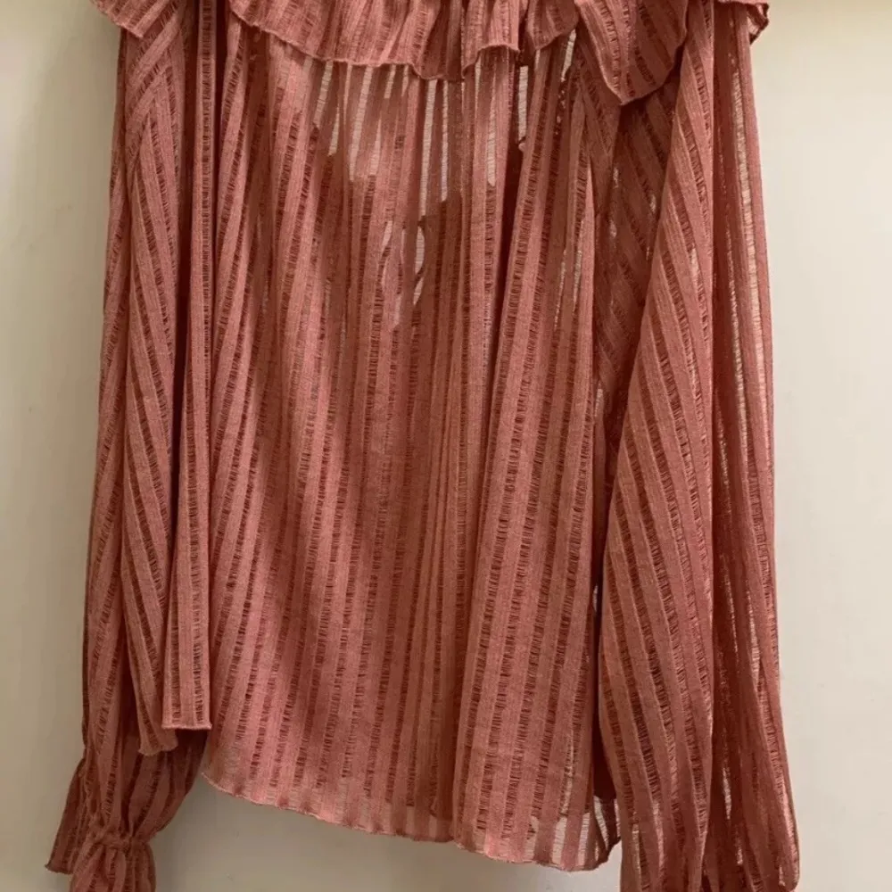 By Anthropologie Sheer Striped Blouse Top plus XXL 2X NEW BOHO rose long sleeve - Image 14
