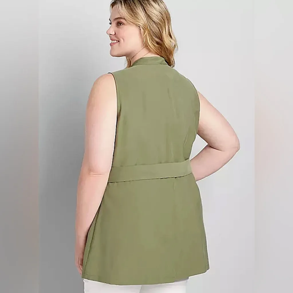 Lane Bryant Belted Utility Cargo Vest in Olive Green, Plus Size 14/16, New w/Tag - Image 2