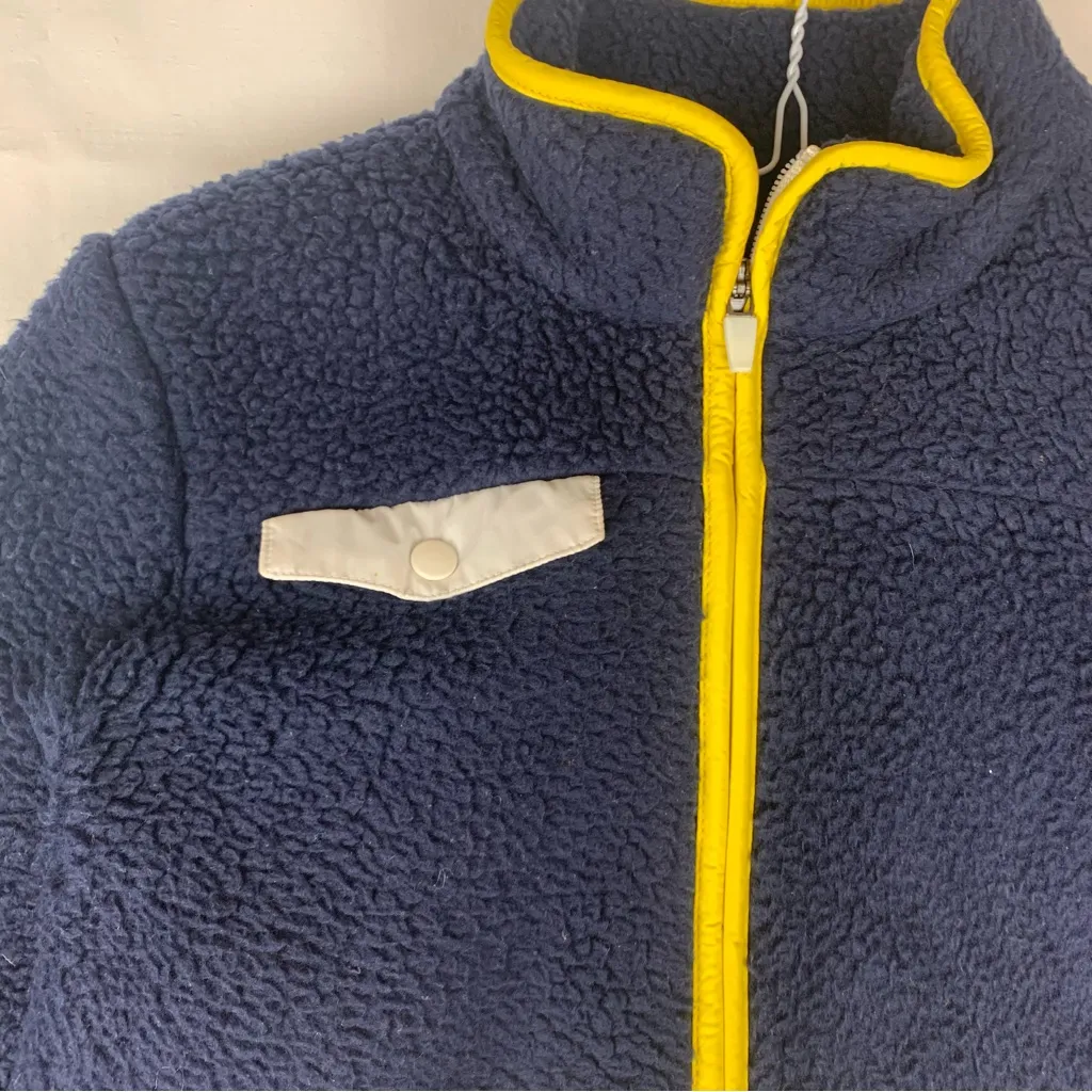 Talbots size small petite Navy Jacket yellow Trim fleece white zip up - Image 5