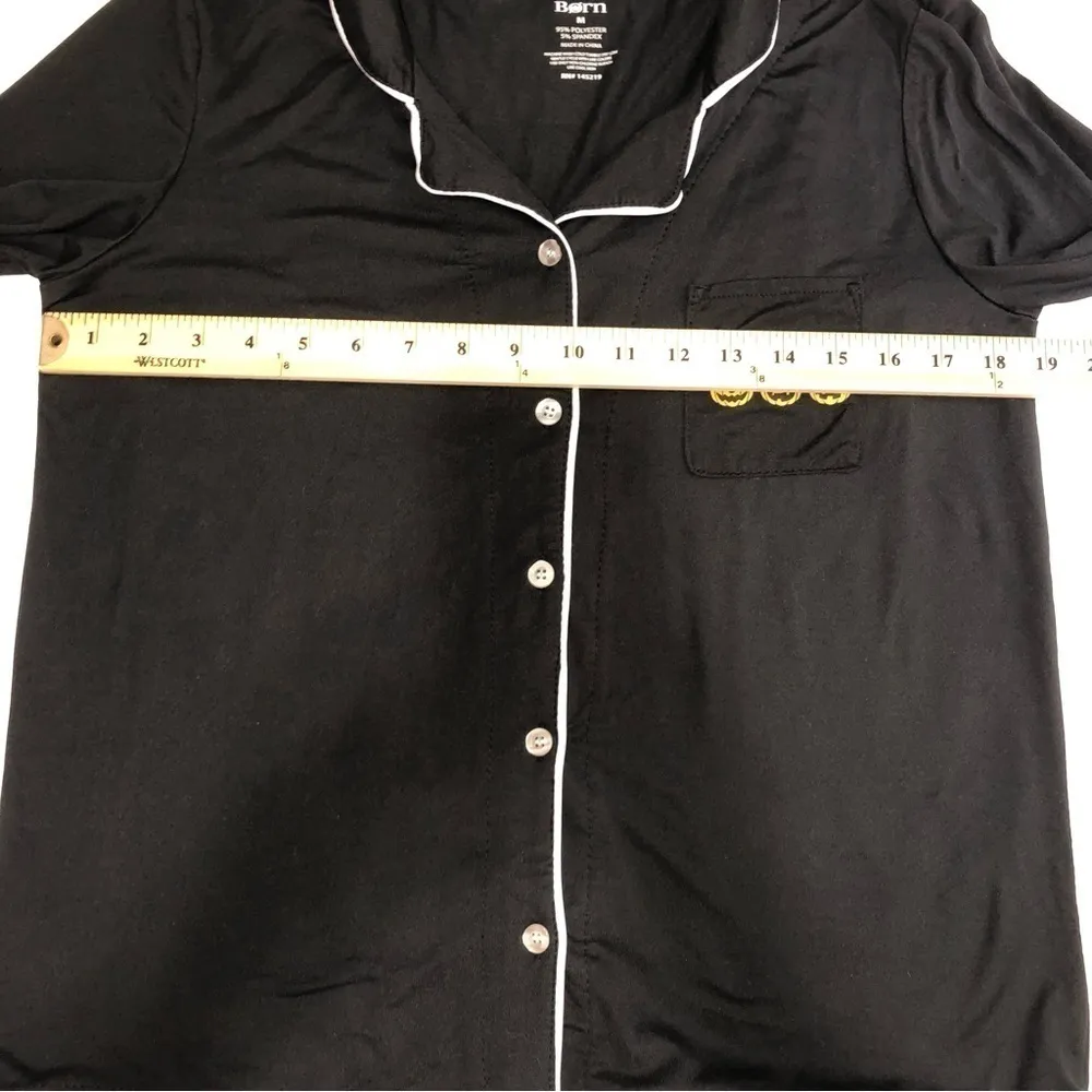 Size M Pajama Top French Bulldogs Pumpkins Black Button Front Halloween Size M - Image 4