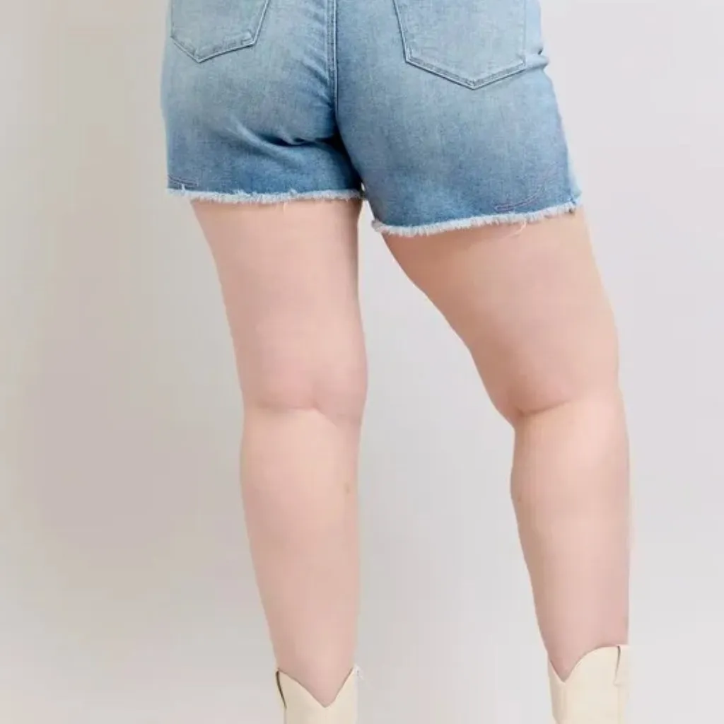 Judy Blue Plus Size High Waist Western Embroidery‎ Detail Cut Off Denim Shorts - Image 6